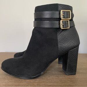 Faux Suede and Snakeskin Black Ankle Boots